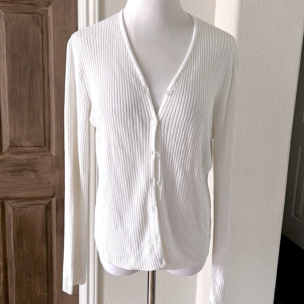 Sag Harbor Vintage Womens Ribbed Cardigan Preppy Sweater Beach Large Petite